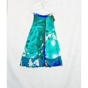 Iris Impressions Silk Blend Midi Wrap Skirt Reversible L Forest Boho Artsy Layer